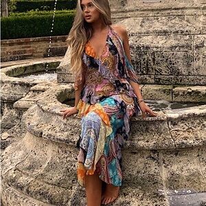 Zara 🌸 ruffled paisley patchwork chiffon dress